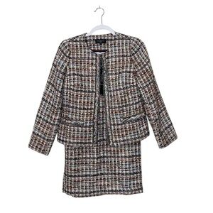 Talbots Petite Chanel Style Tweed Jacket & Skirt Set 2P Classic Chic